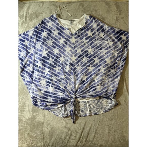 Women’s Catherine’s Blouse Tie Up Blue White Stars Plus 5X - Picture 2 of 9
